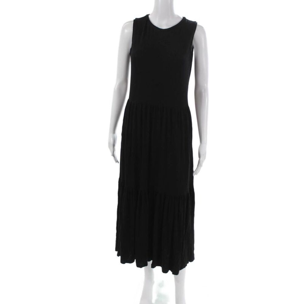 Saint + Sofia Womens Maxi Dress Black Sleeveless Round Neck Viscose Size 4